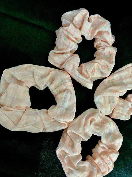 Pack of 2 Pastel Floral Scrunchies – Soft Fabric Hair Ties for Girls & Women