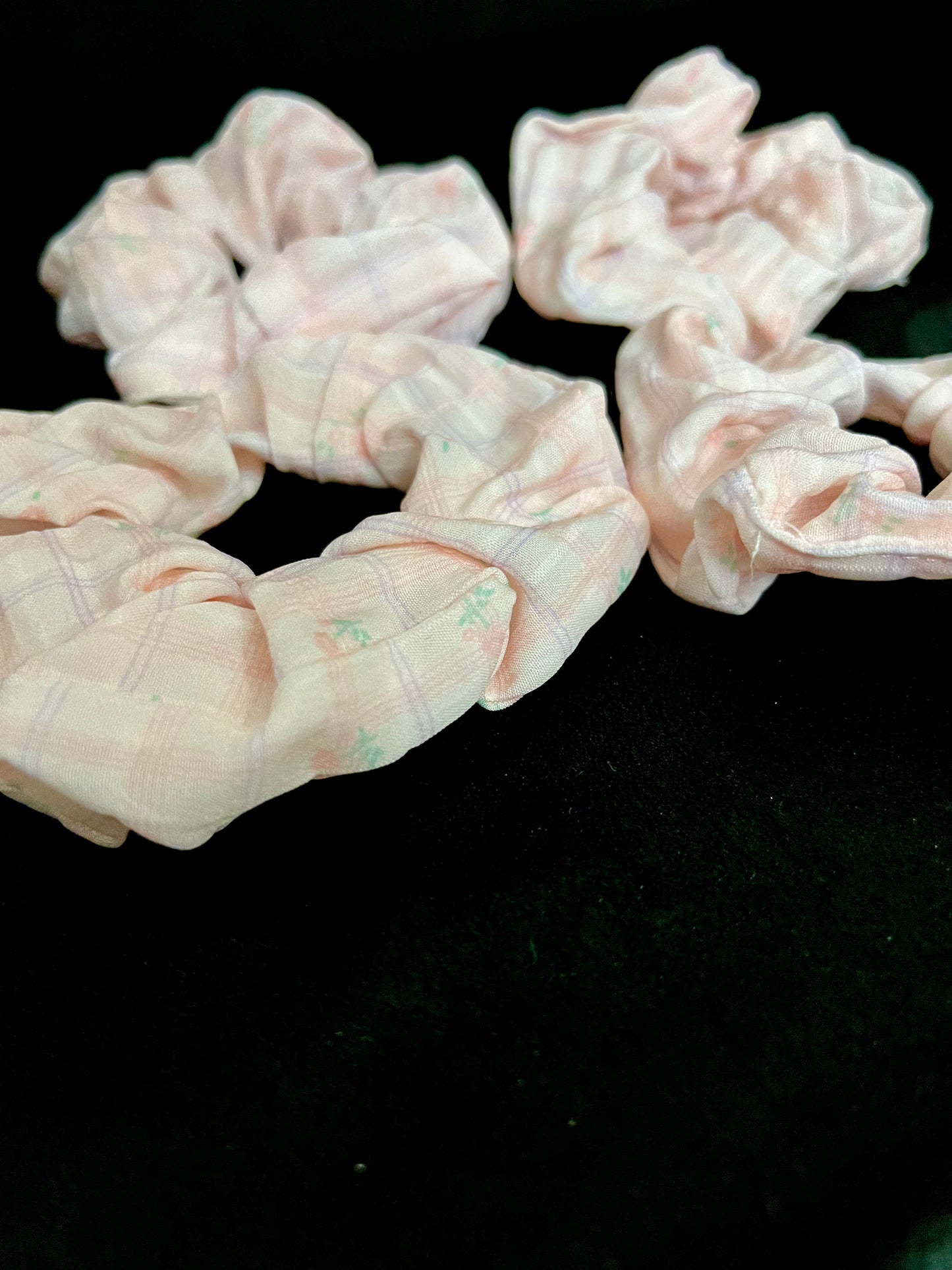 Pack of 2 Pastel Floral Scrunchies – Soft Fabric Hair Ties for Girls & Women