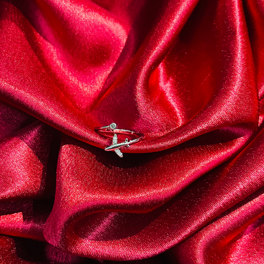 Silver Airplane Design Ring Adjustable Crystal Travel Fashion Jewelry