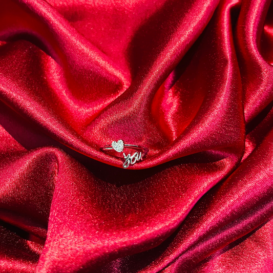 Silver Heart "Love You" Adjustable Ring – Romantic Gift for Her